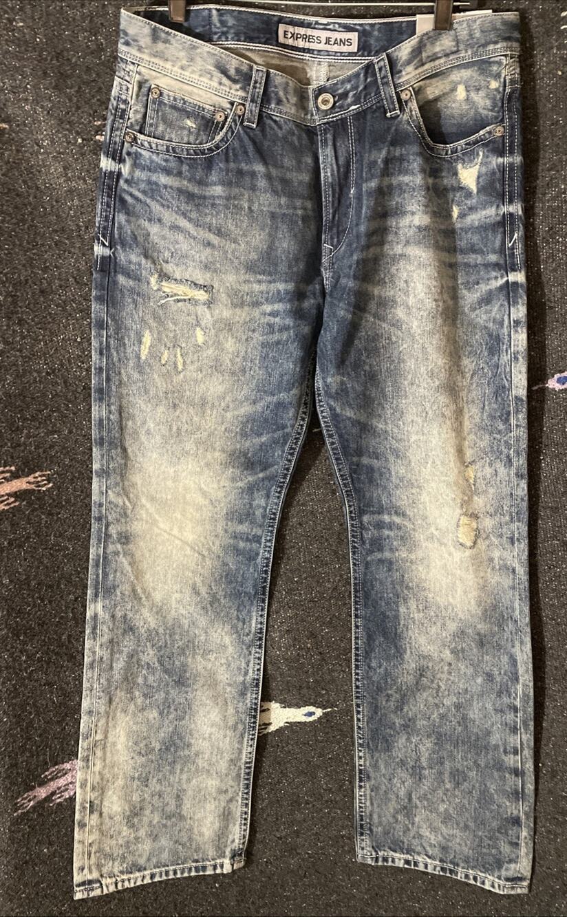 Express Jeans Kingston Acid Washed Blue Denim Men's 34x32 NEW BOOT CUT